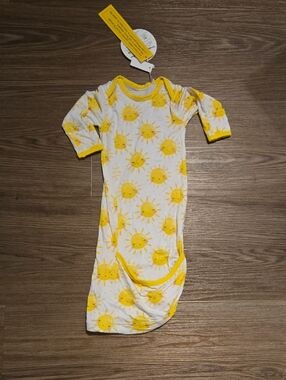 Little Sleepies Yellow Trim Baby Gown with Sun Faces